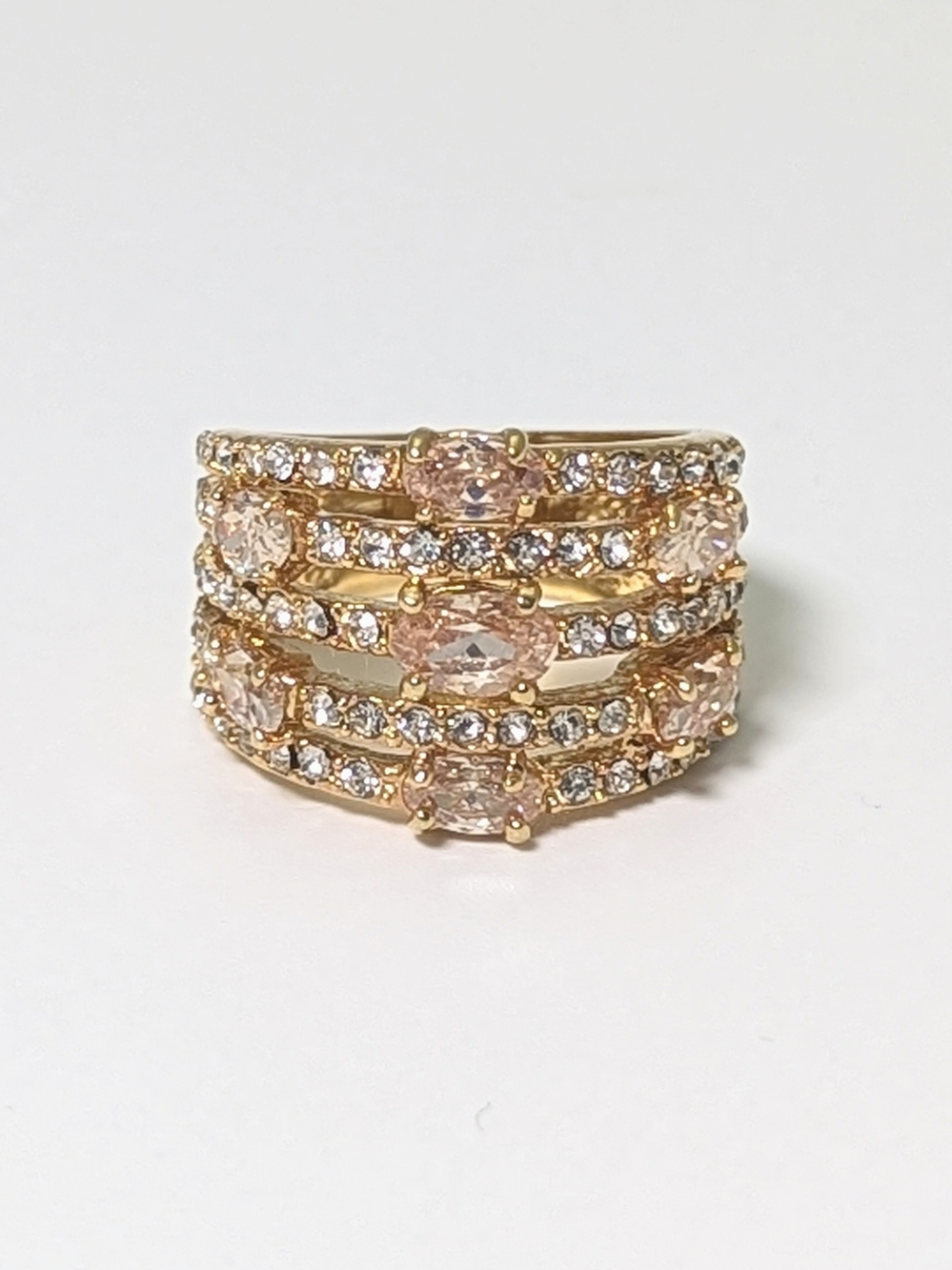 Y2K Statement Ring Crafted with Swarovski Crystal Elements • Gold Multi Row Band